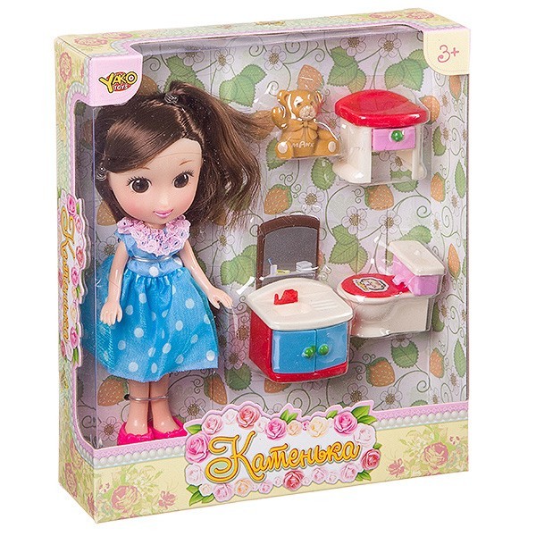 Кукла Катенька 16,5 см с набором мебели "Ванная комната", ВОХ 18?5?20 см, арт.M6609.